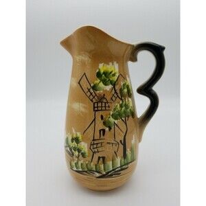 Nippon Yoko Boeki Co Windmill Brown Pitcher Vintage 1930-1940 Japan Ceramic